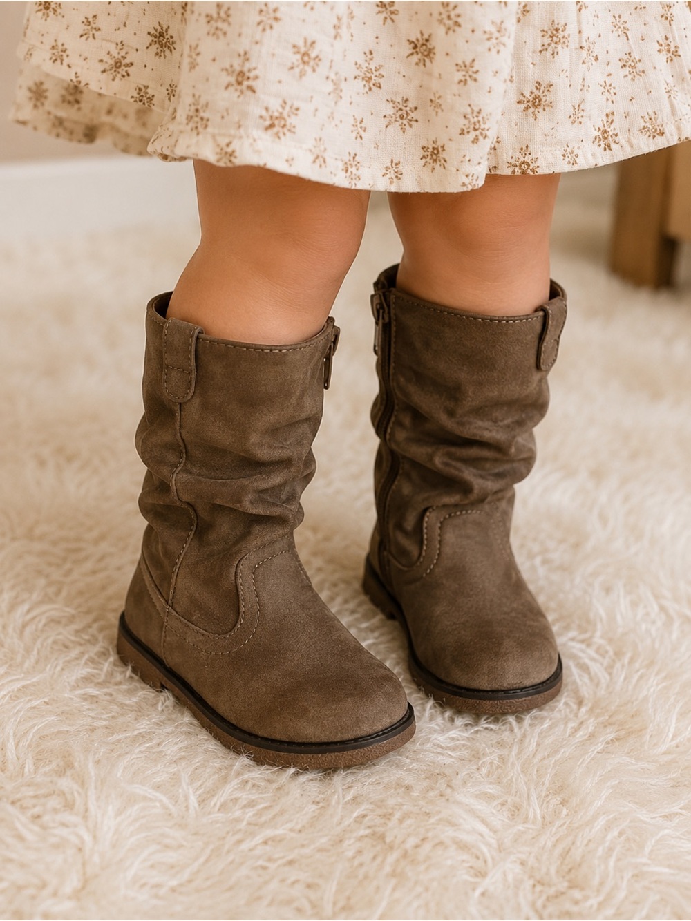 🎀 Place Baby Girls Knee High Cowgirl Boots Zip Up Light Brown EUC Size 5